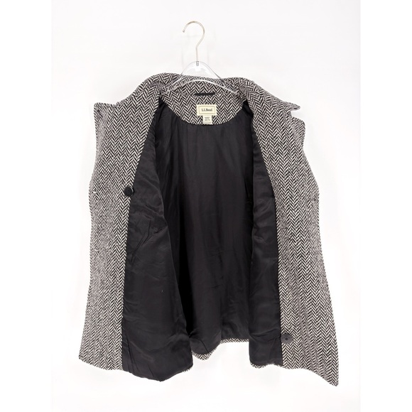 L.L BEAN Double Breasted Wool Herringbone Pea Coat 12 Petite - Picture 3 of 11